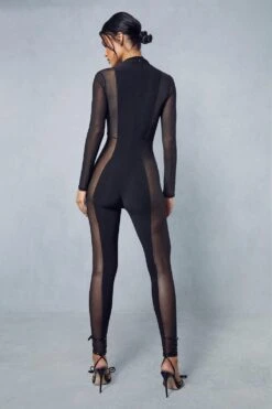 Mesh Panelled Catsuit -Cheap Sarto Tone Store black mesh panelled catsuit 2
