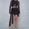 Mesh Top & Wrap Tie Skirt Co-ord -Cheap Sarto Tone Store black mesh top wrap tie skirt co ord