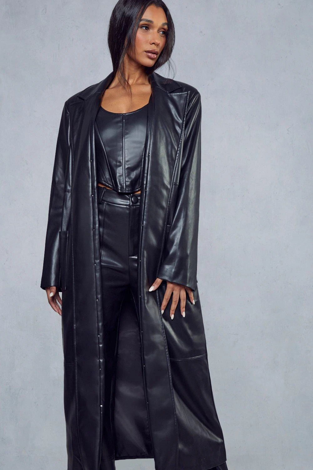 Miss Joslin Leather Look Longline Coat 8 Miss Joslin Leather Look Longline Coat - Image 6