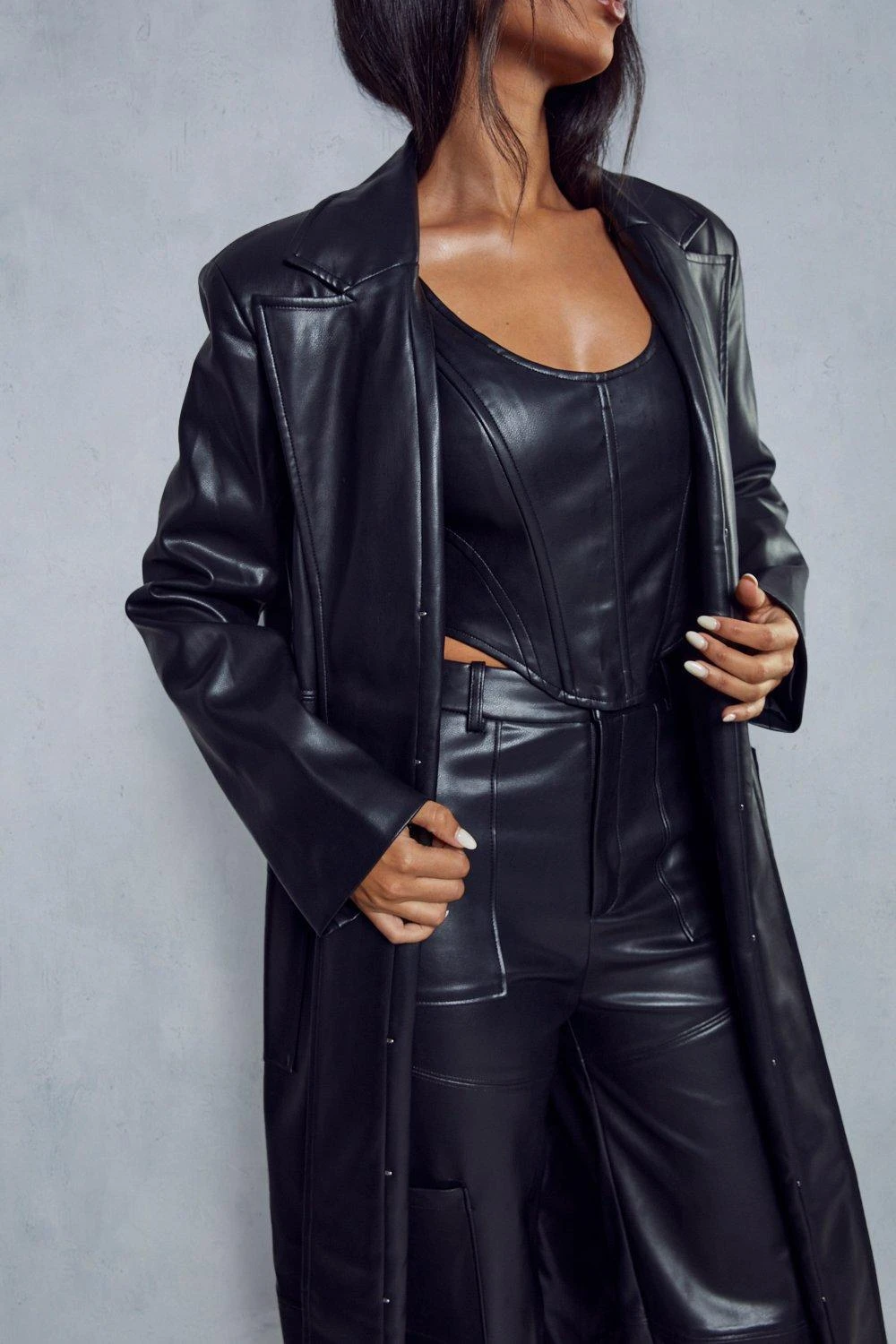 Miss Joslin Leather Look Longline Coat 9 Miss Joslin Leather Look Longline Coat - Image 7