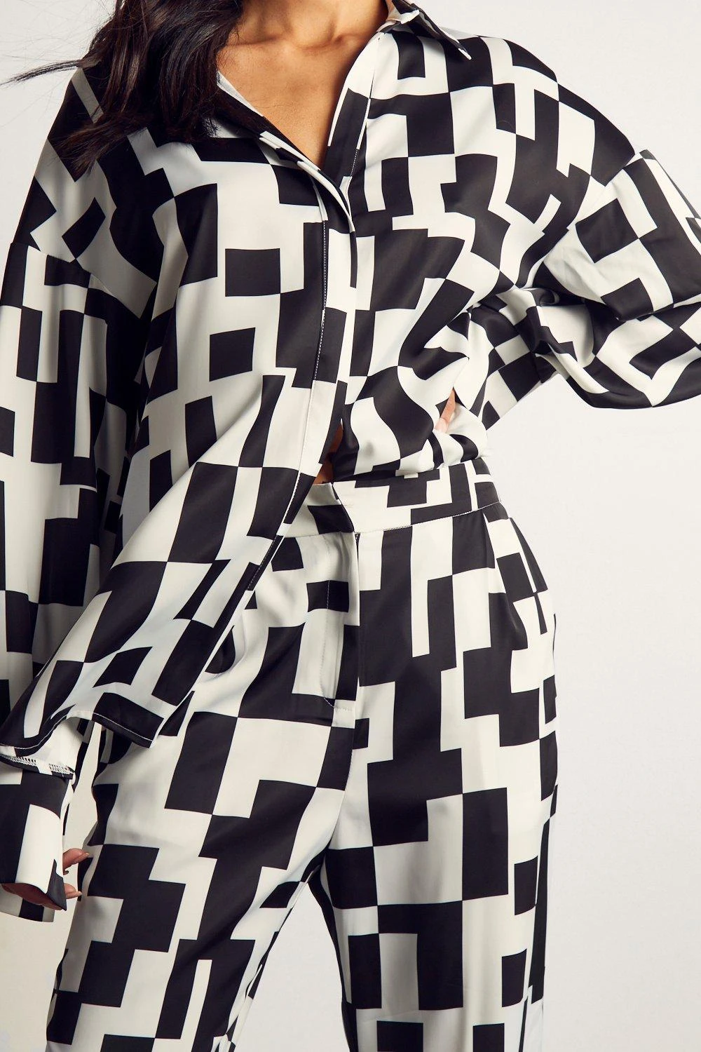 Monochrome Abstract Satin Print Trousers 4 Monochrome Abstract Satin Print Trousers - Image 2