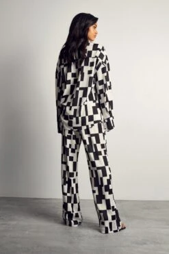 Monochrome Abstract Satin Print Trousers 9 Monochrome Abstract Satin Print Trousers -Cheap Sarto Tone Store black monochrome abstract satin print trousers 2