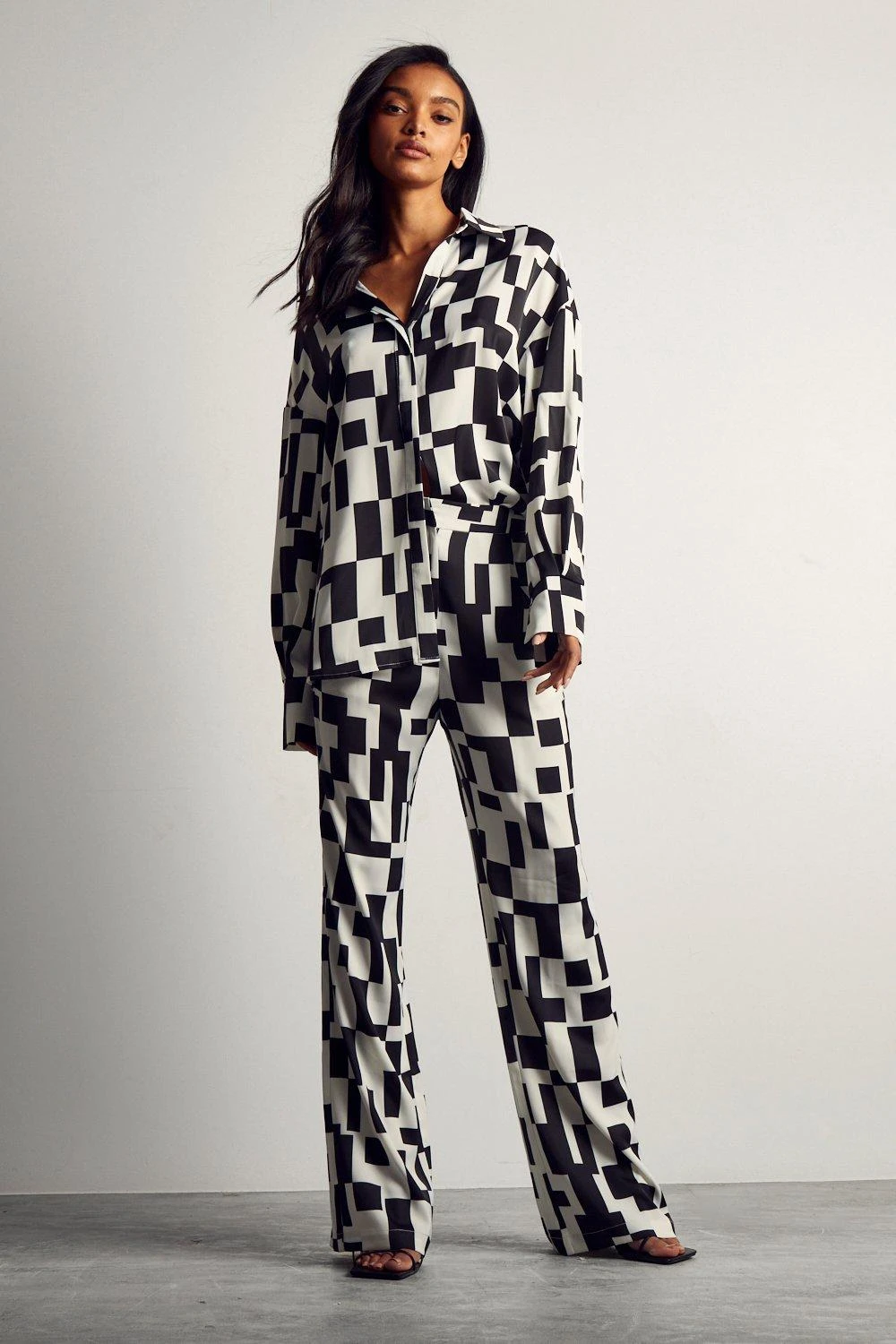 Monochrome Abstract Satin Print Trousers 6 Monochrome Abstract Satin Print Trousers - Image 4