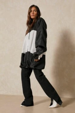 Nylon Contrast Windbreaker Jacket -Cheap Sarto Tone Store black nylon contrast windbreaker jacket 3