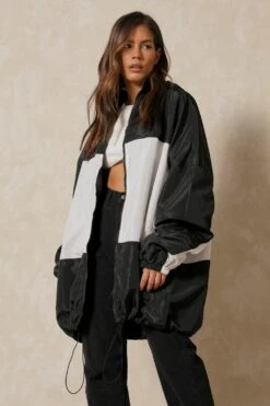 Nylon Contrast Windbreaker Jacket -Cheap Sarto Tone Store black nylon contrast windbreaker jacket 4