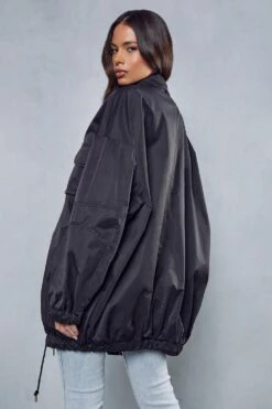 Oversized Pocket Detail Coat -Cheap Sarto Tone Store black oversized pocket detail coat 2