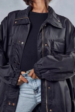 Oversized Pocket Detail Coat -Cheap Sarto Tone Store black oversized pocket detail coat 4