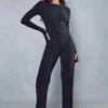 Premium Brushed Rib Thumbhole Wide Leg Jumpsuit -Cheap Sarto Tone Store black premium brushed rib thumbhole wide leg jumpsuit