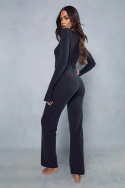 Premium Brushed Rib Thumbhole Wide Leg Jumpsuit -Cheap Sarto Tone Store black premium brushed rib thumbhole wide leg jumpsuit 2