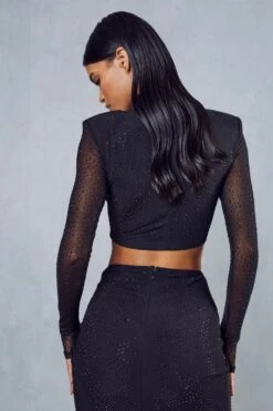 Premium Diamante High Neck Crop Top -Cheap Sarto Tone Store black premium diamante high neck crop top 2