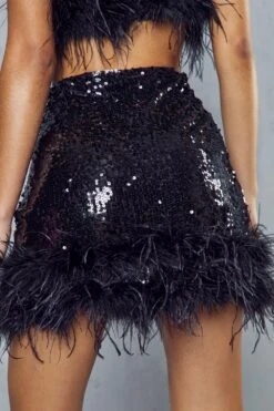 Premium Sequin Feather Detail Skirt 13 Premium Sequin Feather Detail Skirt -Cheap Sarto Tone Store black premium sequin feather detail skirt 5
