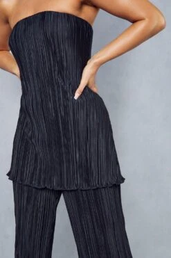 Premium Soft Touch Plisse Bandeau Top & Trouser Co-ord -Cheap Sarto Tone Store black premium soft touch plisse bandeau top trouser co ord 5