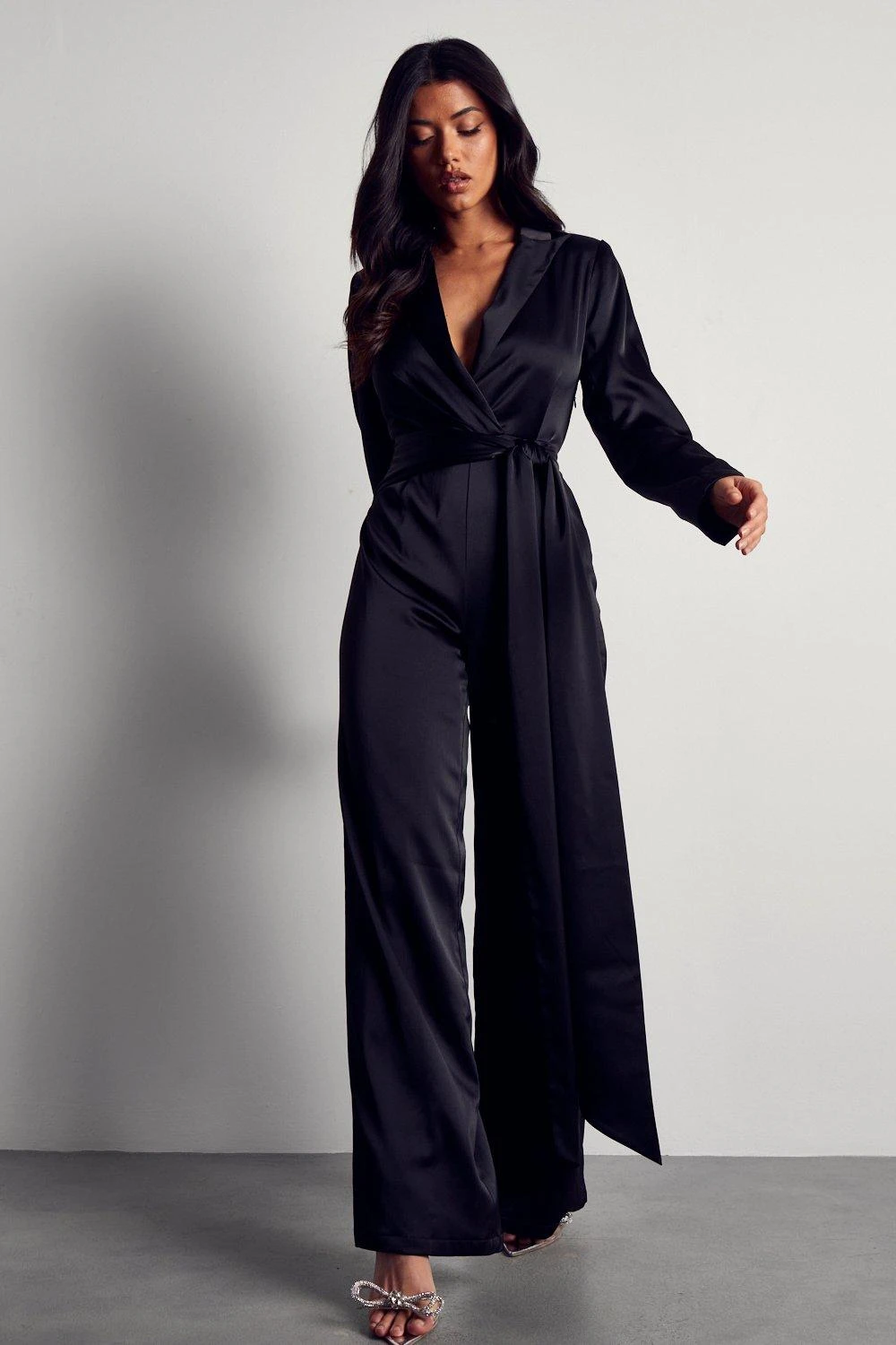Recycled Satin Wrap Detail Jumpsuit 3 Recycled Satin Wrap Detail Jumpsuit