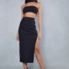 Ribbed Bandeau Tab Neck Skirt Co Ord
