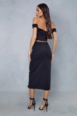 Ribbed Halter Neck Off The Shoulder Skirt Co Ord -Cheap Sarto Tone Store black ribbed halter neck off the shoulder skirt co ord 2