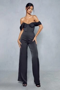 Satin Corset Bardot Jumpsuit 10 Satin Corset Bardot Jumpsuit -Cheap Sarto Tone Store black satin corset bardot jumpsuit 3