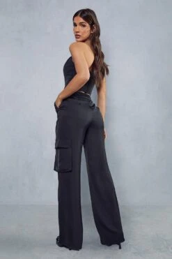 Satin Corset & Cargo Pant Co-ord -Cheap Sarto Tone Store black satin corset cargo pant co ord 2