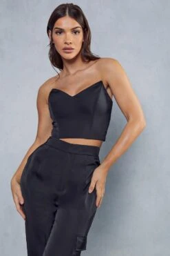 Satin Corset & Cargo Pant Co-ord -Cheap Sarto Tone Store black satin corset cargo pant co ord 4