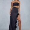 Satin Ruffle Top & Maxi Skirt Co-ord -Cheap Sarto Tone Store black satin ruffle top maxi skirt co ord