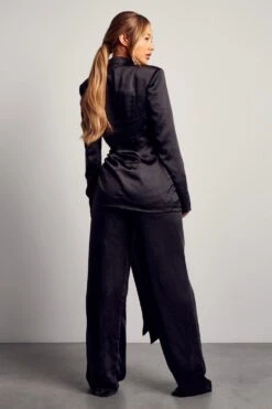 Alisha LeMay Satin Wide Leg High Waist Trousers -Cheap Sarto Tone Store black satin wide leg high waist trousers 2