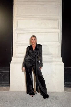 Alisha LeMay Satin Wide Leg High Waist Trousers