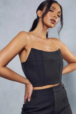 Seam Detail Corset & High Waisted Shorts Co-ord 8 Seam Detail Corset & High Waisted Shorts Co-ord -Cheap Sarto Tone Store black seam detail corset high waisted shorts co ord 1