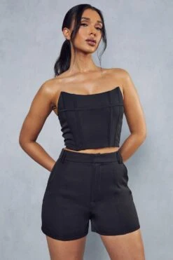 Seam Detail Corset & High Waisted Shorts Co-ord 11 Seam Detail Corset & High Waisted Shorts Co-ord -Cheap Sarto Tone Store black seam detail corset high waisted shorts co ord 4