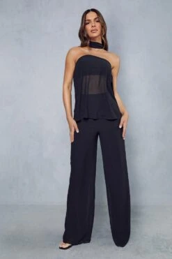Sheer High Waisted Wide Leg Trouser