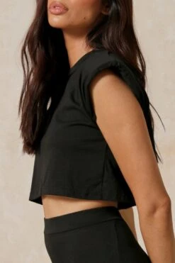 Shoulder Pad T-Shirt Shorts Set -Cheap Sarto Tone Store black shoulder pad t shirt shorts set 5