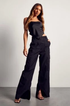 Split Hem Detail Straight Leg Cargo Trouser 10 Split Hem Detail Straight Leg Cargo Trouser -Cheap Sarto Tone Store black split hem detail straight leg cargo trouser 3