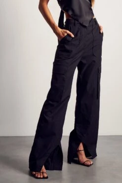 Split Hem Detail Straight Leg Cargo Trouser 11 Split Hem Detail Straight Leg Cargo Trouser -Cheap Sarto Tone Store black split hem detail straight leg cargo trouser 4