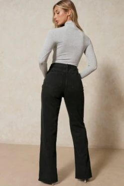 Split Front Straight Leg Jeans -Cheap Sarto Tone Store black split straight leg jeans 3