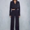 Split Waistband Wide Leg Trousers -Cheap Sarto Tone Store black split waistband wide leg trousers