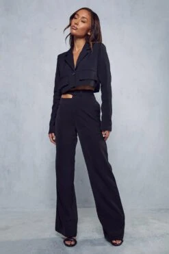 Split Waistband Wide Leg Trousers 10 Split Waistband Wide Leg Trousers -Cheap Sarto Tone Store black split waistband wide leg trousers 3