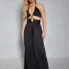 Textured Satin Strappy Cut Out Jumpsuit 1 Textured Satin Strappy Cut Out Jumpsuit -Cheap Sarto Tone Store black textured satin strappy cut out jumpsuit