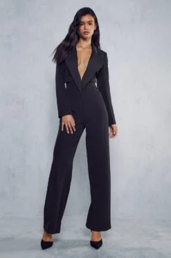 Tuxedo Style Straight Leg Jumpsuit