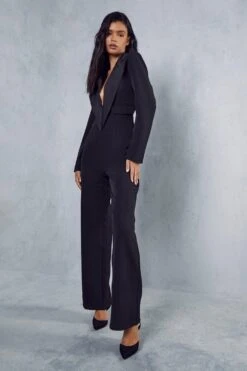 Tuxedo Style Straight Leg Jumpsuit 10 Tuxedo Style Straight Leg Jumpsuit -Cheap Sarto Tone Store black tuxedo style straight leg jumpsuit 3