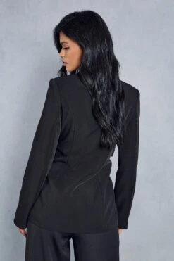 Under Bust Corset Overlay Longline Blazer -Cheap Sarto Tone Store black under bust corset overlay longline blazer 2