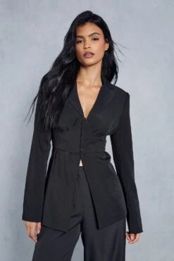 Under Bust Corset Overlay Longline Blazer