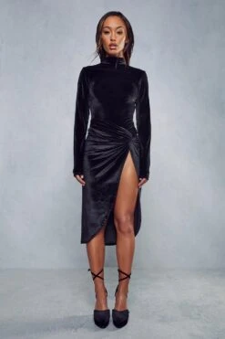 Velvet Knot Twist Detail Midi Skirt 11 Velvet Knot Twist Detail Midi Skirt -Cheap Sarto Tone Store black velvet knot twist detail midi skirt 3