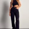 Black Wide Leg Distressed Boyfriend Jean -Cheap Sarto Tone Store black wide leg distressed boyfriend jean