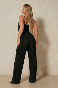 Wide Leg Plisse Jumpsuit -Cheap Sarto Tone Store black wide leg plisse jumpsuit 3