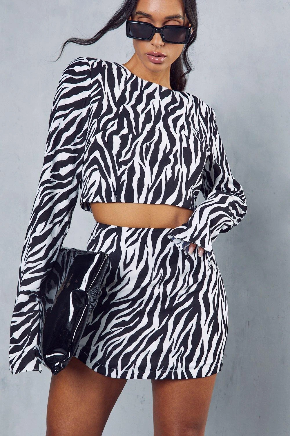 Zebra Print Shoulder Pad Top Skirt Co-ord 4 Zebra Print Shoulder Pad Top Skirt Co-ord - Image 2