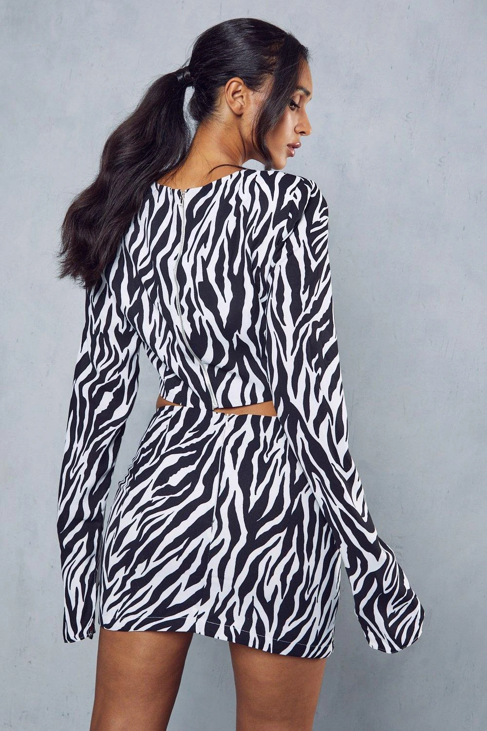 Zebra Print Shoulder Pad Top Skirt Co-ord 5 Zebra Print Shoulder Pad Top Skirt Co-ord - Image 3