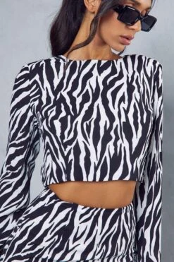 Zebra Print Shoulder Pad Top Skirt Co-ord 13 Zebra Print Shoulder Pad Top Skirt Co-ord -Cheap Sarto Tone Store black zebra print shoulder pad top skirt co ord 5