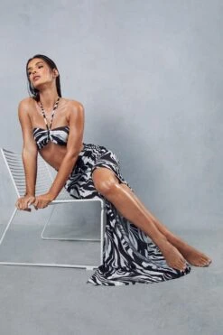 Zebra Print Textured Halterneck Top & Maxi Skirt Co-ord 11 Zebra Print Textured Halterneck Top & Maxi Skirt Co-ord -Cheap Sarto Tone Store black zebra print textured halterneck top maxi skirt co ord 3