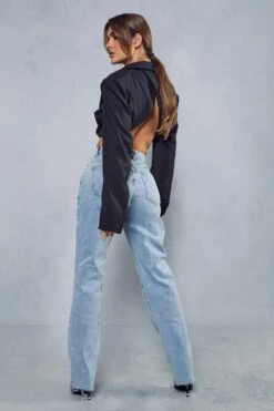 Asymmetric Double Waistband Straight Leg Jeans 10 Asymmetric Double Waistband Straight Leg Jeans -Cheap Sarto Tone Store blue asymmetric double waistband straight leg jeans 2