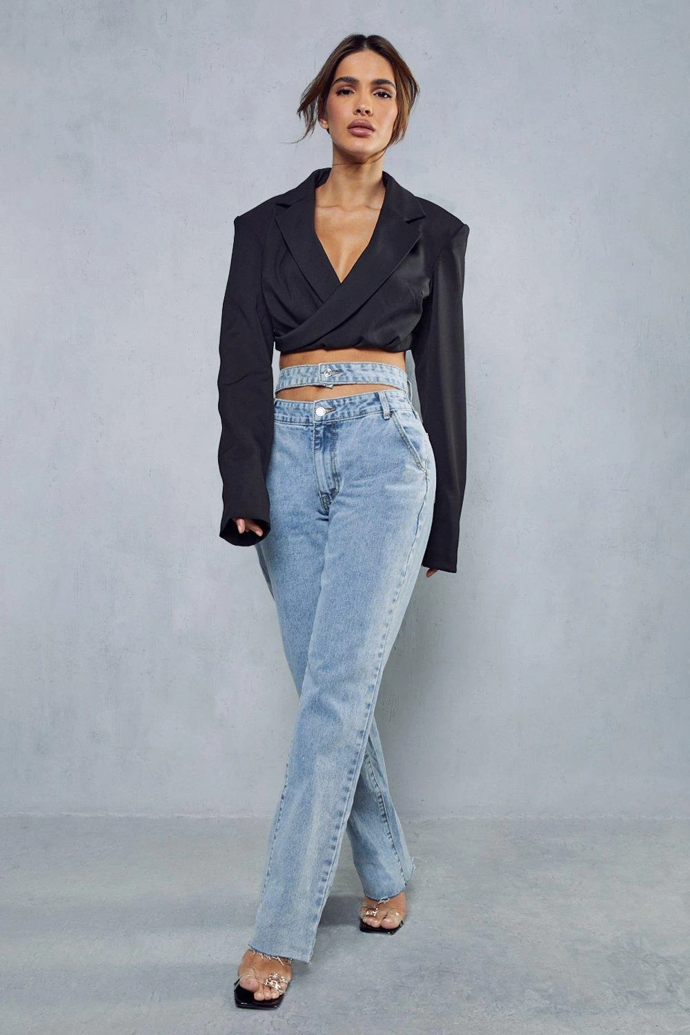 Asymmetric Double Waistband Straight Leg Jeans 6 Asymmetric Double Waistband Straight Leg Jeans - Image 4