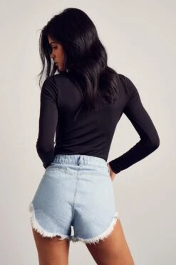 Curved Hem Frayed Denim Shorts 10 Curved Hem Frayed Denim Shorts -Cheap Sarto Tone Store blue curved hem frayed denim shorts 2