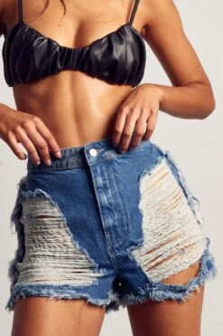 Extreme Frayed Detail Denim Shorts -Cheap Sarto Tone Store blue extreme frayed detail denim shorts 5